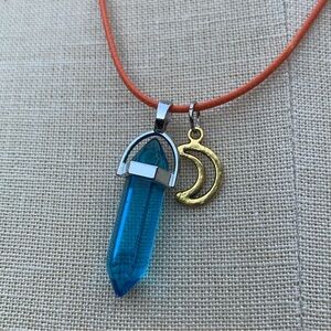 Handmade Aqua Blue Resin Crystal Moon Amulet Necklace